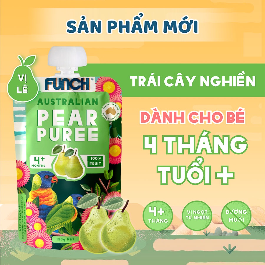 Hoa Quả Nghiền Cho Bé Ăn Dặm Từ 4 Tháng Tuổi FUNCH 100% Lê Xay Nhuyễn 120g Date T09/2023