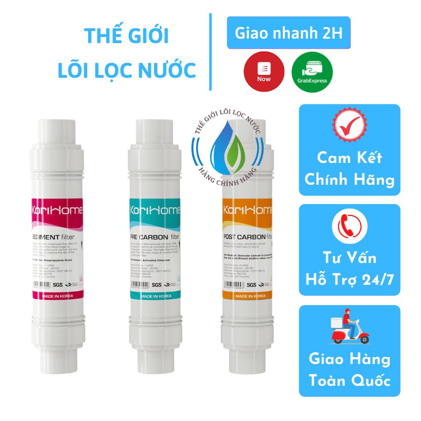 Combo 3 lõi lọc Korihome giúp loại bỏ mùi hôi và các hóa chất hữu cơ