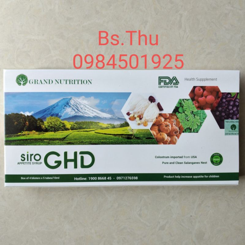 Siro ăn ngon GHD thành phần Colostrum sữa non nhập khẩu Mỹ, yến sào sạch nguyên chất sản phẩm của Grand nutrition