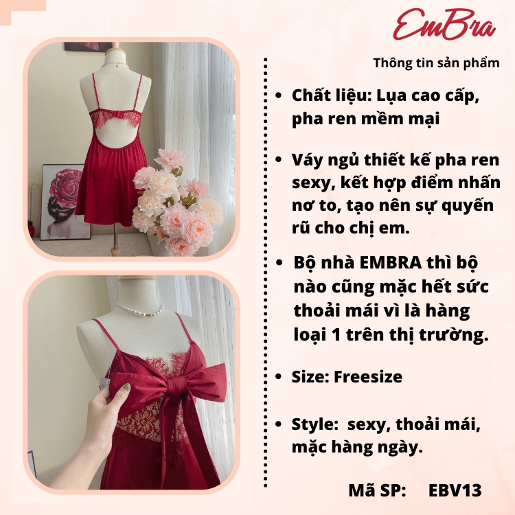 Váy ngủ lụa nơ to cao cấp Embra EBV13