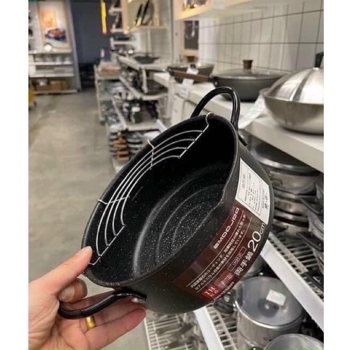 [FREESHIP]Nồi Chiên Chống Dính EMOOJOO Nhật Bản - Chảo Chiên Chống Dính Kèm Vỉ Gác Chảo