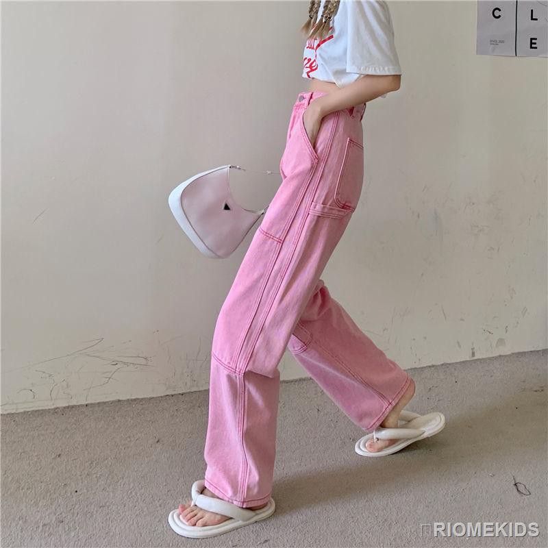 ✨PINKKKK JEANS✨Quần Jeans Ống Rộng Lưng Cao Màu Hồng Thiết Kế Năng Động Thời Trang | BigBuy360 - bigbuy360.vn