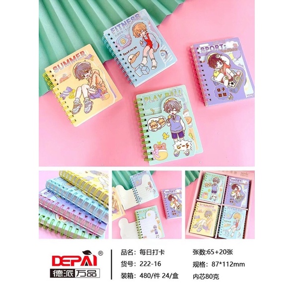 24 Quyển sổ A7-222 lò xo cute kích thước: 87 x 112 mm(01 hộp)