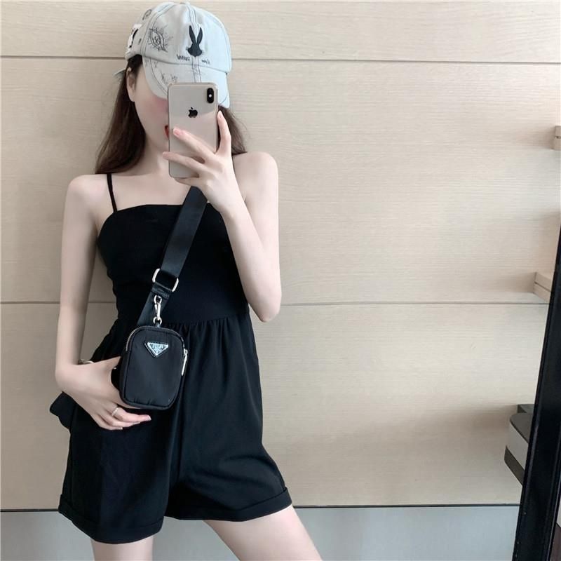 Bộ Áo Liền Quần Hai Dây Dáng Rộng Lưng Cao Ống Thẳng Gợi Cảm Cho Nữ