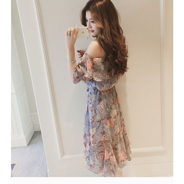 {video} Váy nữ trễ vai hoa nhí phong cách vintage bánh bèo, Đầm tiểu thư ulzzang dáng xòe dự tiệc Da102