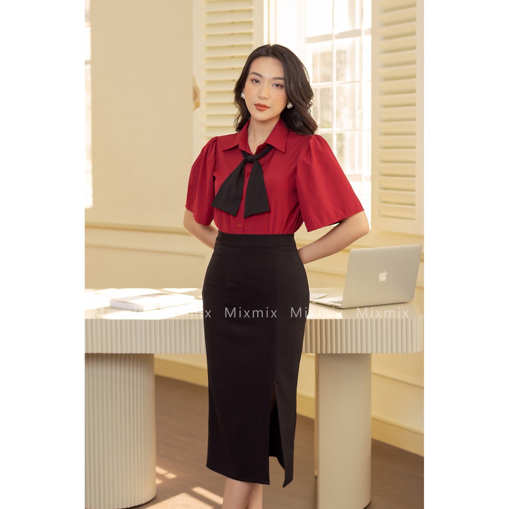 Áo Sơ mi Kate Ý tay ngắn phồng Jesse- MIXMIX - Hàng thiết kế - hình thật shop chụp