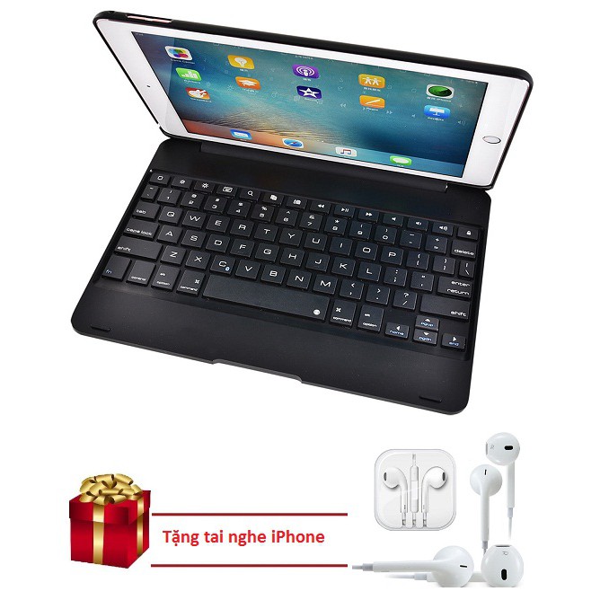 Bàn phím Bluetooth F19A/ F19B cho iPad Pro 9.7''/ iPad Air/ iPad Air 2 (Đen) Tặng tai nghe iPhone