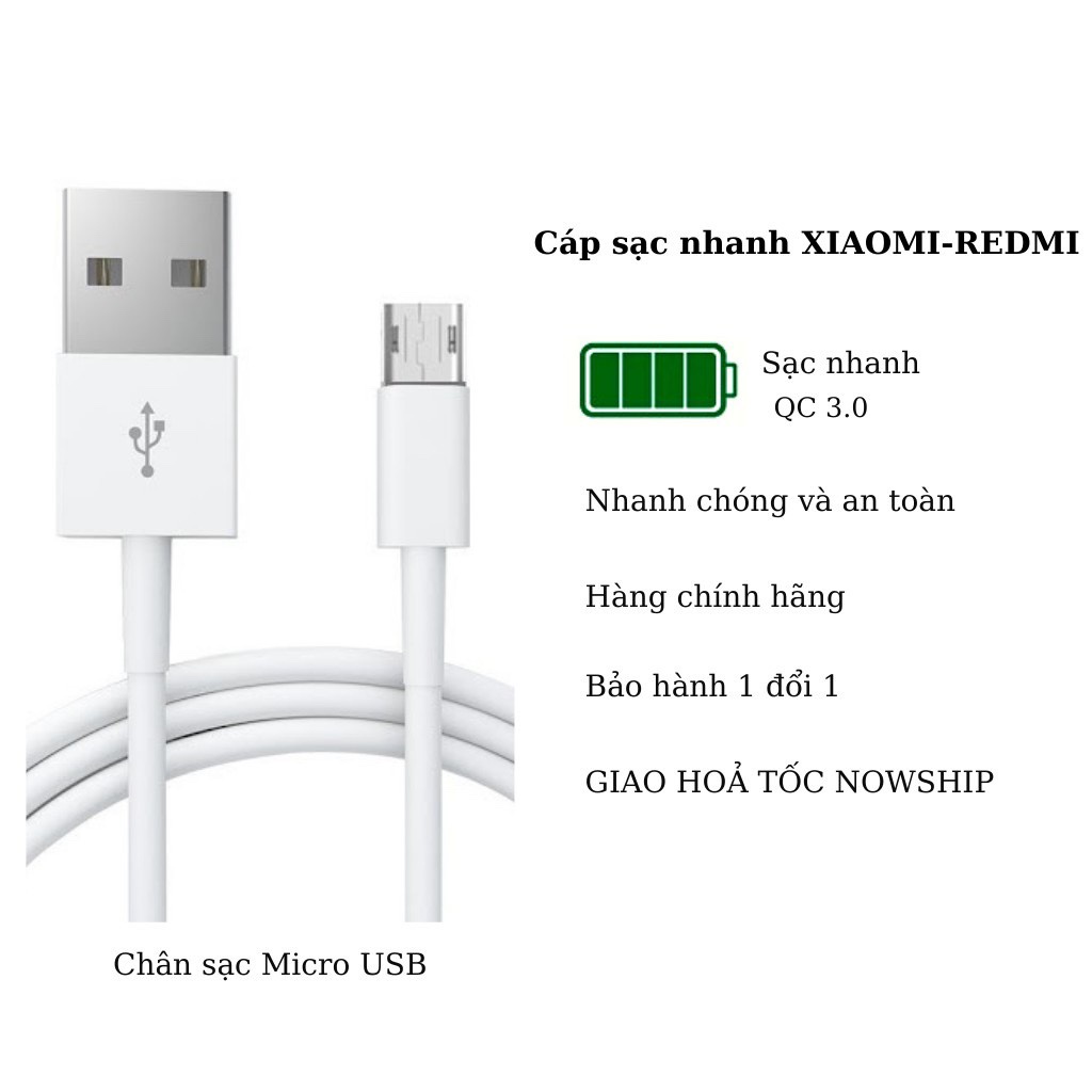 Cáp sạc nhanh Xiaomi, dây sạc chính hãng chân Micro USB và Type C - Hmcase