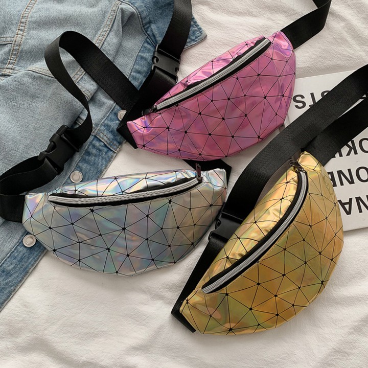 Túi đeo chéo nữ - túi bao tử màu laser 3D cá tính-TXN142
