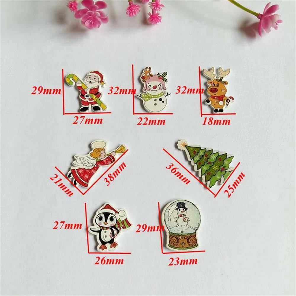 Set 50 nút cài áo trang trí album/đồ thủ công 2 lỗ phong cách Giáng sinh dễ thương
