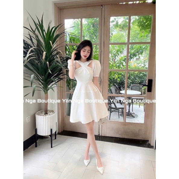 Đầm kiểu voan form xoè dâu chéo ngực