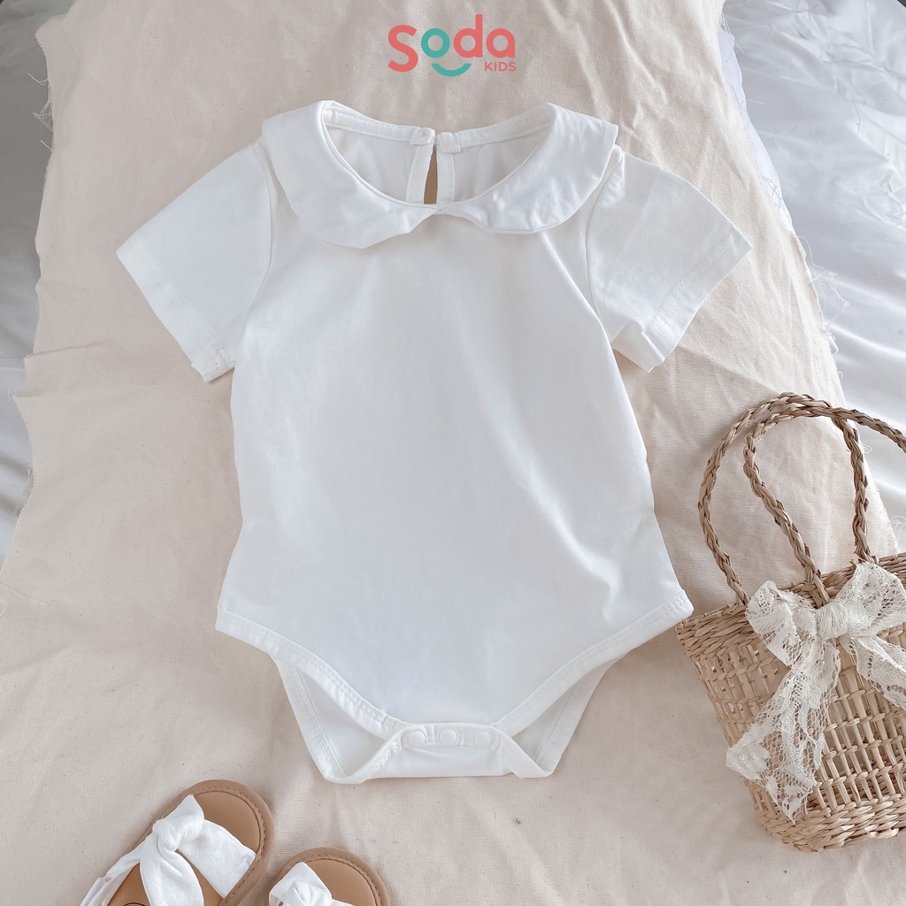 Bộ liền bé gái SODA KIDS cổ sen trắng trơn và chấm bi, chất liệu cotton co giãn, mềm và mát