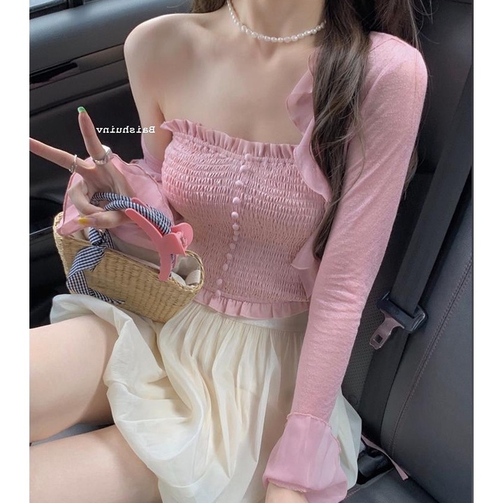 QKOOLE  Áo Len Nữ Tay Loe Thời Trang Hàn Quốc