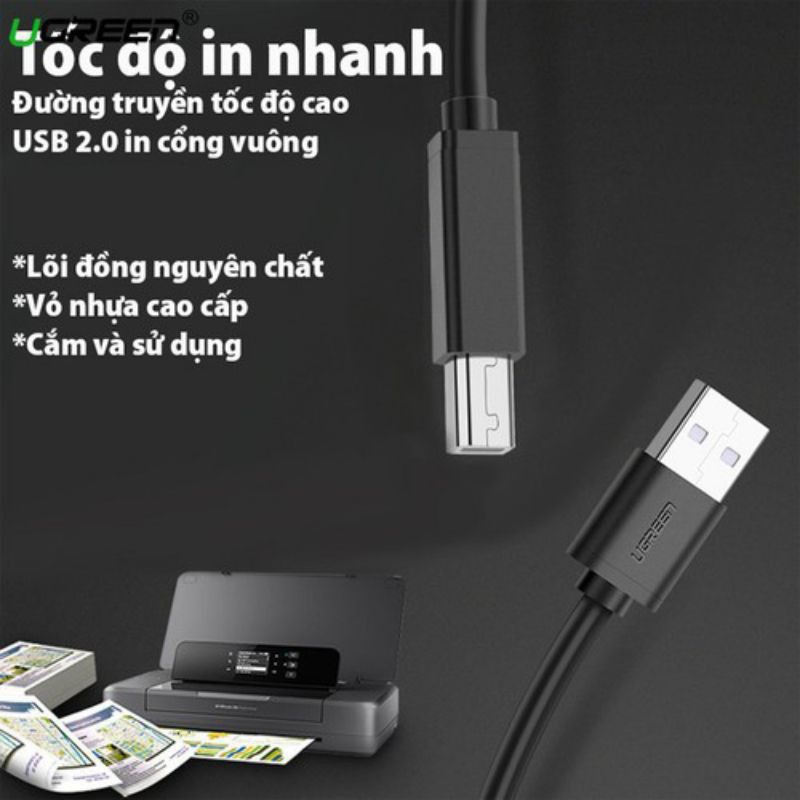 Dây máy in USB 2.0 dài 15m có IC khuếch đại Ugreen 10362 - Hàng Chính Hãng