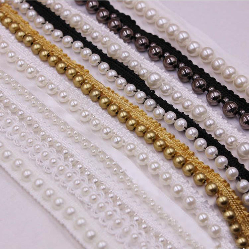 Cuộn Dây Ren Đính Ngọc Trai Giả Trang Trí Dài 1 Yard
