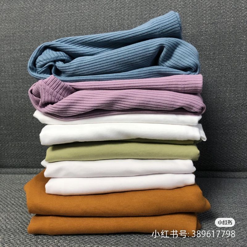 (UNIQLO Nhật chính hãng) NỮ- Áo thun kẻ tăm cổ tròn dài tay -Rib crew neck T (long sleeve)