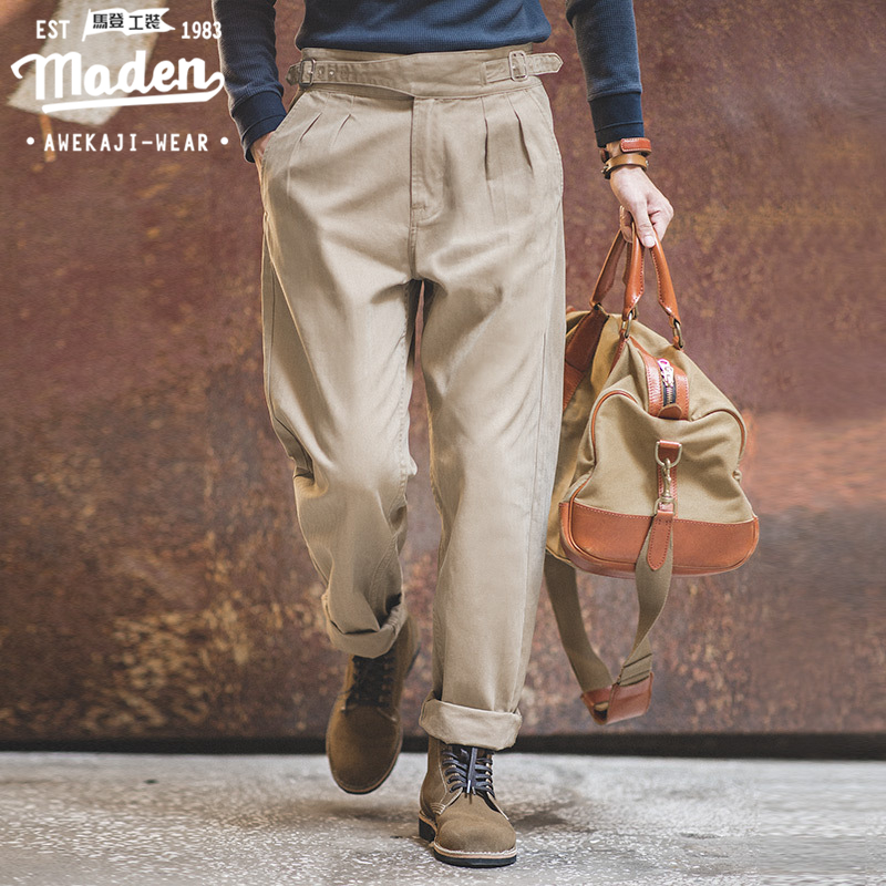 Retro Bảo Hộ Lao Động Phong Cách Nam Trẻ Trưởng Thành Quý Ông Mỹ Chiến Tranh Thế Giới Thứ Hai Eo Cao