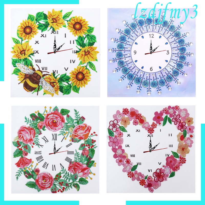 Bộ tranh đính đá đồng hồ tự làm hình hoa treo tường trang trí ấm áp