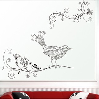Decal dán tường / kính cao cấp - Chim Hoa văn tinh tế ( 60x58 )