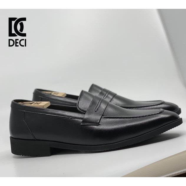 Giày lười nam loafer da công sở màu đen đế cao su DECI Dx15 -h91