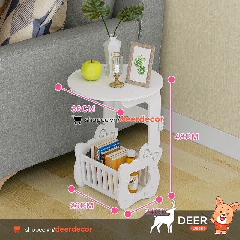 Kệ bàn tròn trang trí nhà cửa bàn cà phê bàn trang điểm chất liệu gỗ nhựa composite màu trắng sang trọng