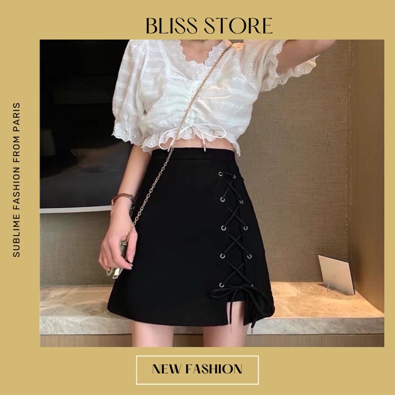 Chân váy chữ A dáng ngắn có dây buộc