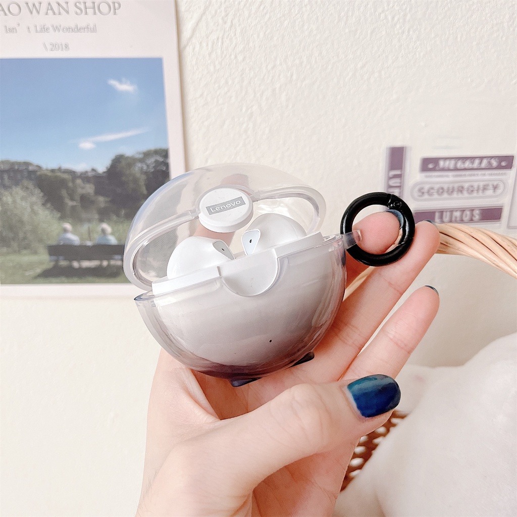 Vỏ Bảo Vệ Hộp Sạc Tai Nghe Không Dây Lenovo LP80 TWS Bằng Silicon TPU Mềm Trong Suốt Chống Sốc Chống Rơi Kèm Móc Treo