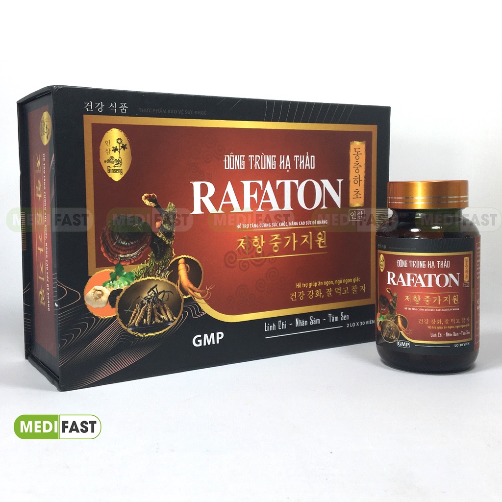 Hồng sâm Rafaton - Tăng cường sức khỏe, tăng cường hệ miễn dịch, giảm mệt mỏi - từ linh chi, nhân sâm - Hộp 2 lọ 3 viên