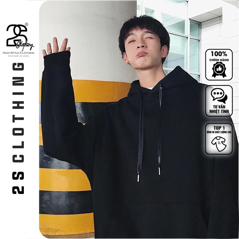 Hoodie Nam Đen Form Rộng 2s Clothing Áo Mũ To Chùm Đầu Trơn In Hình Cool Ngầu Bao Hot Bao Đẹp Nỉ Dày Dặn TV250 | BigBuy360 - bigbuy360.vn