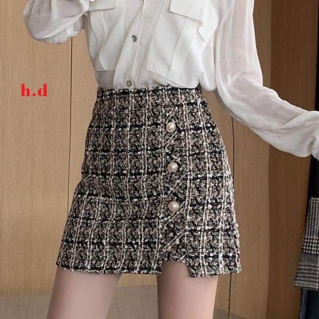 Chân váy dạ kẻ đính cúc HDN877 | BigBuy360 - bigbuy360.vn