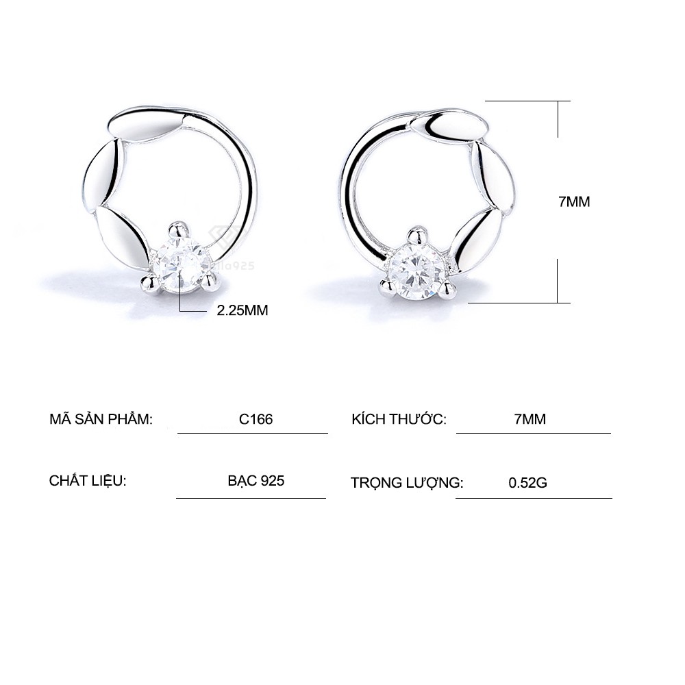 Bông tai nữ hạt lúa đính đá khuyên tai bạc 925 hàng hộp sang trọng Bella925 C166