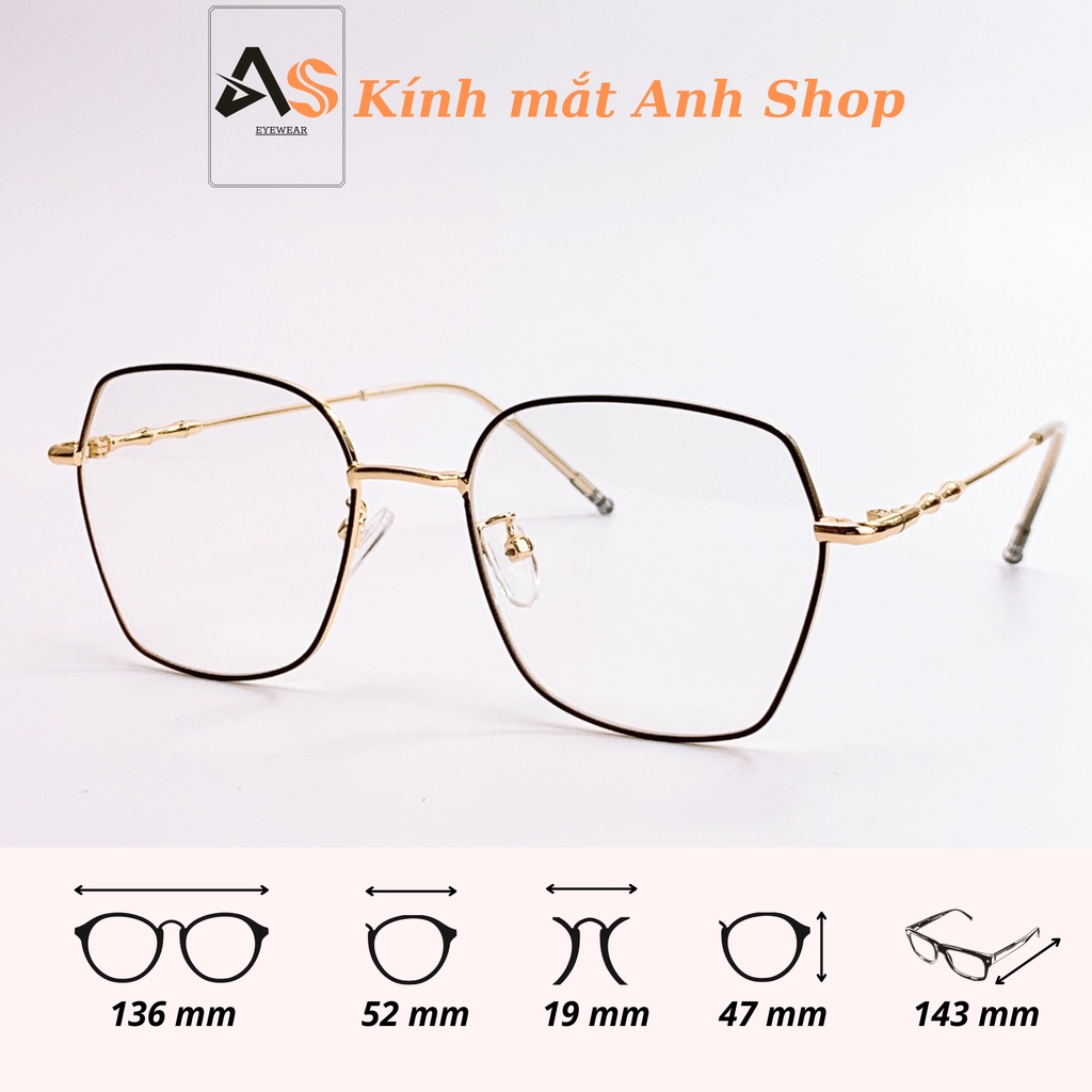 Gọng kính vuông mắt kính to chất liệu kim loại thanh mảnh 6896