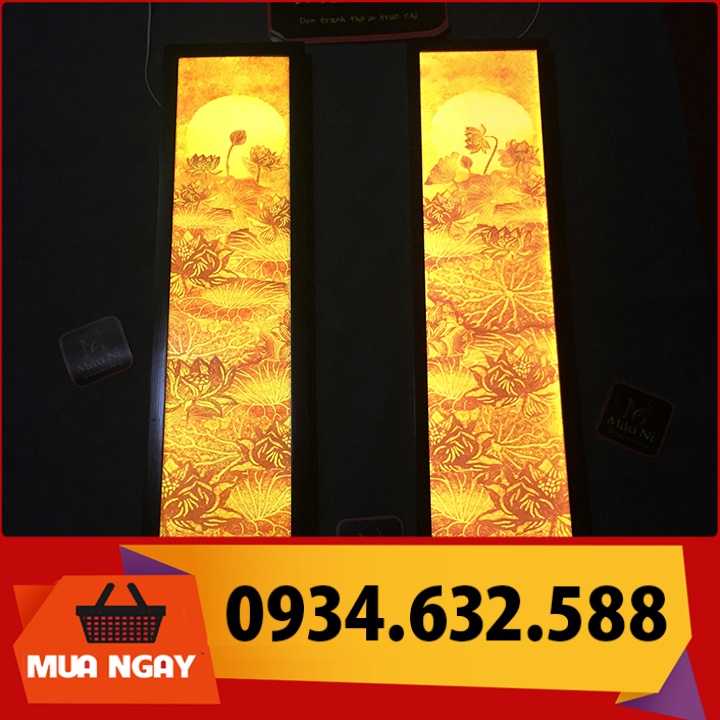 ĐÈN THỜ Tranh trúc chỉ in MÂU NI, trọn bộ 2 vách 30x120cm [ Đèn vách thờ, cặp tranh vách bàn thờ.Bàn Thờ Treo hoa sen