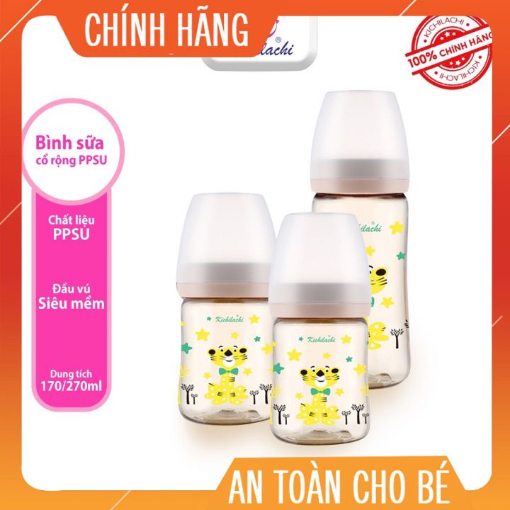 Bình sữa cổ rộng KICHI CON HỔ Cảm biến nhiệt PPSU Cao cấp 170ML/270Ml