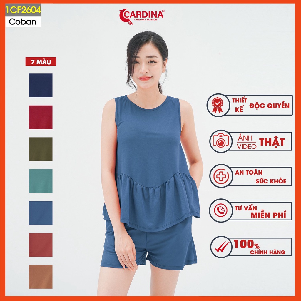 Đồ bộ nữ CARDINA chất cotton Nhật cao cấp áo cộc tay quần đùi dáng suông 1CF26