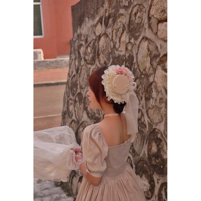 YASLC0069-Mũ lolita hoa hồng phối ren