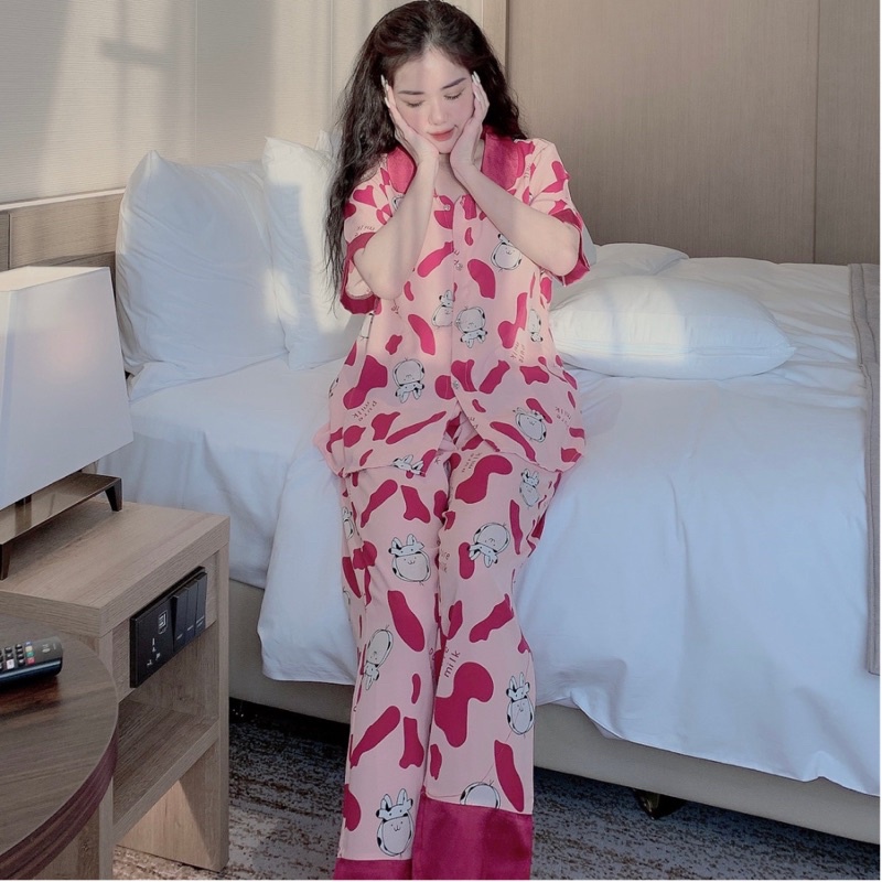 Đồ bộ pijama, bộ lụa mặc nhà tay ngắn quần dài thiết kế cao cấp chất liệu mát lịm