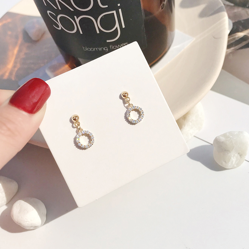 Đôi khuyên tai WE FLOWER dạng tròn hình học đính đá zircon thời trang đơn giản dành cho nữ