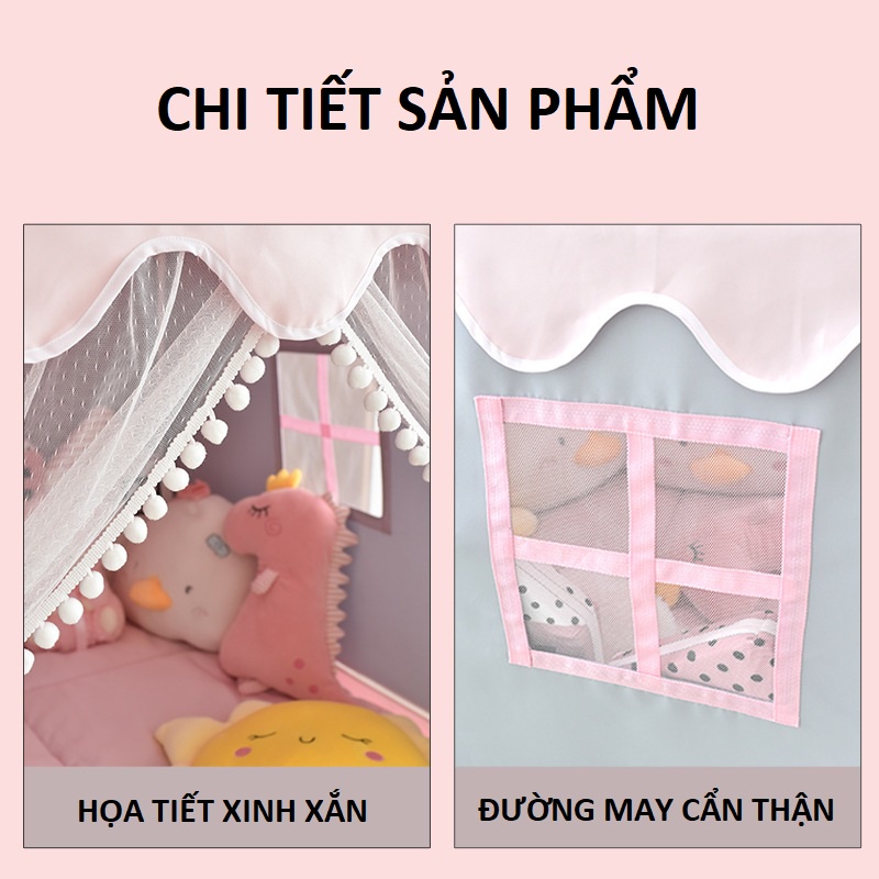 Lều công chúa hoàng tử cho bé gái bé trai chơi và ngủ bằng vải dù hàng loại 1 hình ngôi nhà cỡ đại mẫu mới nhất 2022