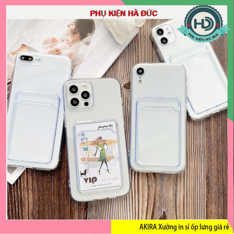 Ốp lưng ví cài thẻ trong suốt chống sốc 4 góc cho máy iphone Akira case