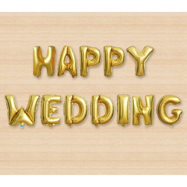 Bóng chữ Happy Wedding màu vàng/bạc/đỏ/hồng