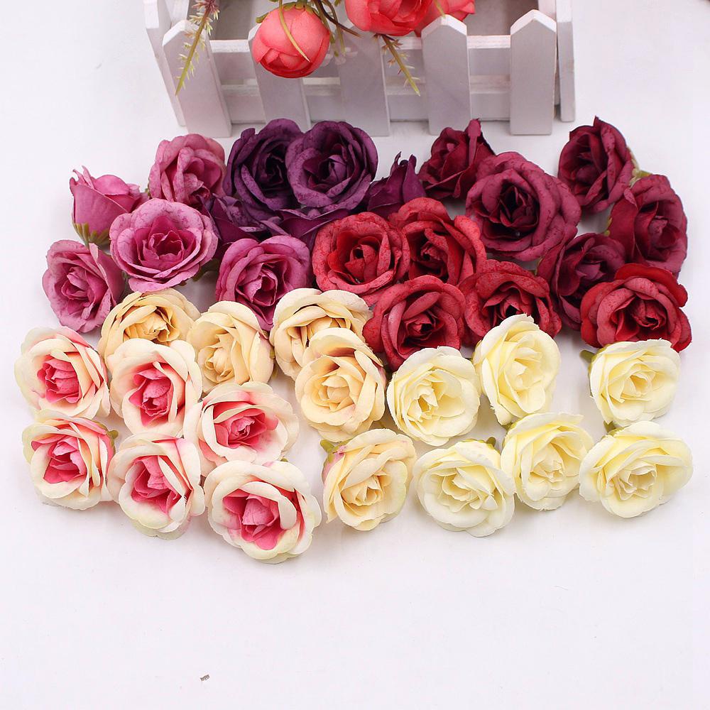 Set 10 bông hoa hồng giả 4cm bằng lụa nhiều màu sắc trang trí tiệc cưới DIY
