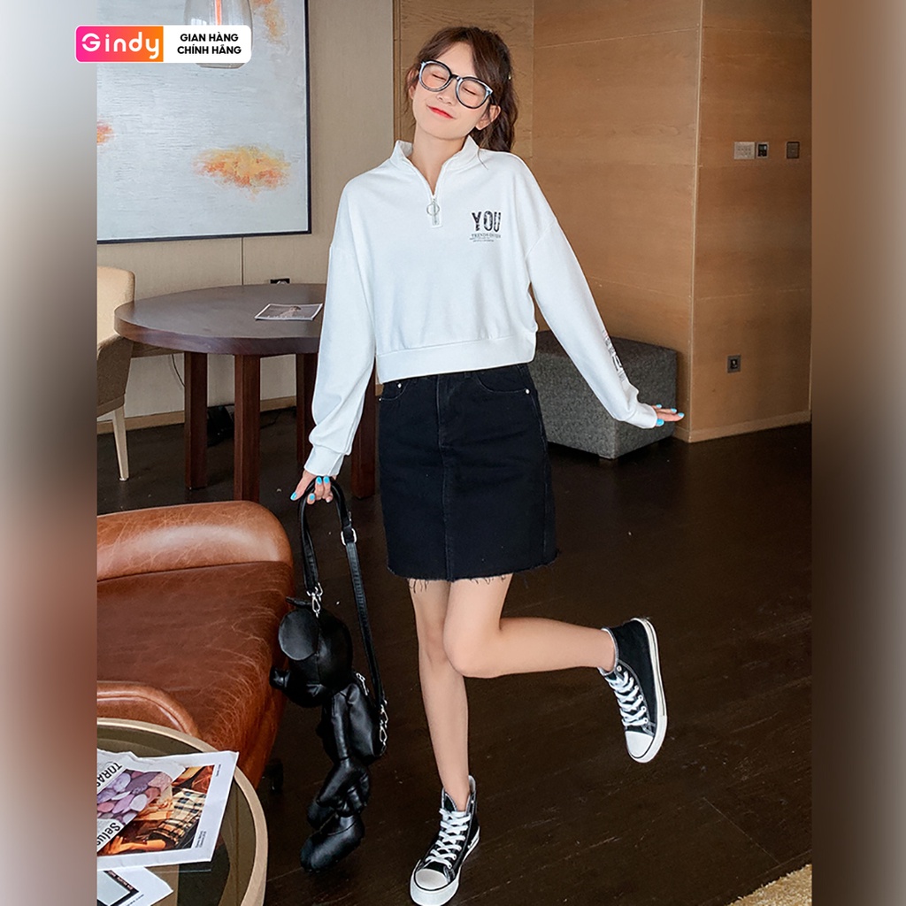 Áo nỉ sweater dài tay nữ GINDY in hình cổ lọ khóa kéo dễ phối đồ thời trang thu đông Hàn Quốc 2021 A10105 | BigBuy360 - bigbuy360.vn
