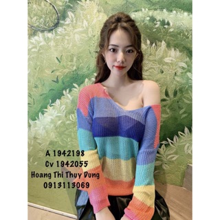 Áo len cổ tym cầu vồng