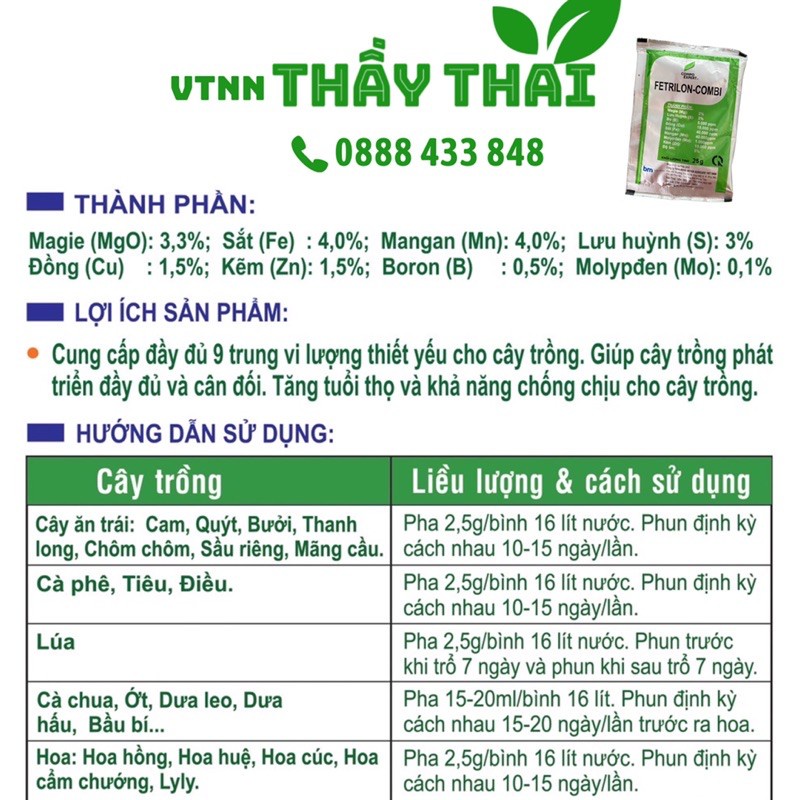 Phân Bón Lá Vi Lượng Fetrilon Combi Đức, Phân bón lá trung vi lượng nhập khẩu châu âu