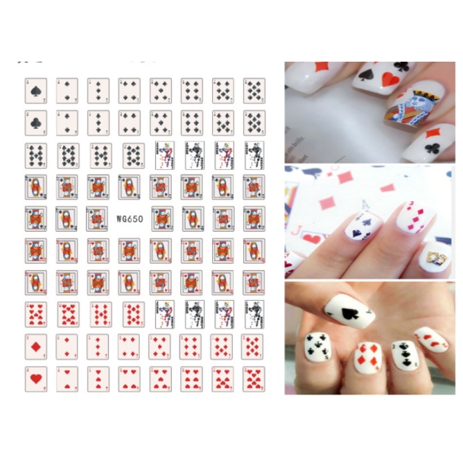 sticker lá bài trang trí nail