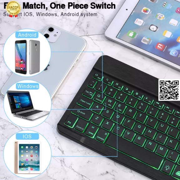 1702 Bàn Phím chuột Bluetooth 10Inch Có Đèn Nền LED Bàn Phím ko dây RGB Có Thể Sạc Lại Cho PC tablet táo