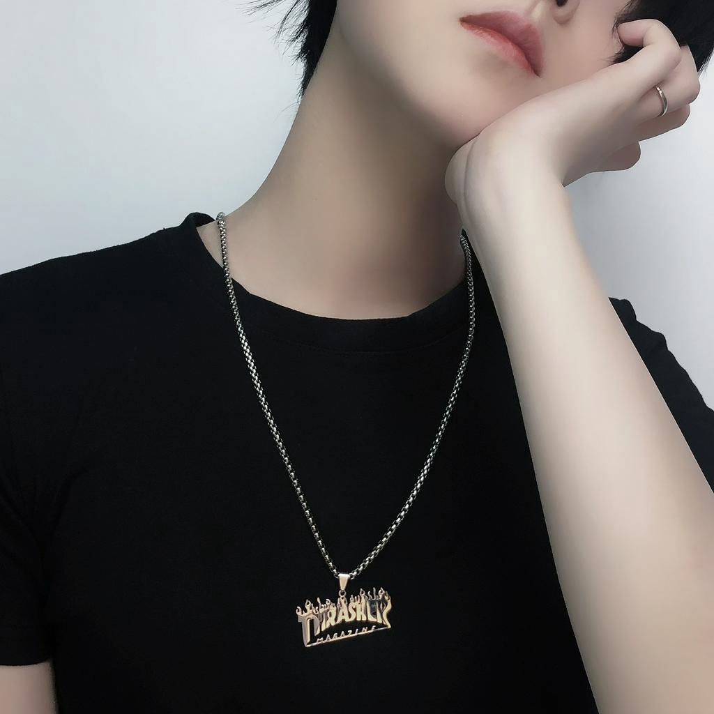 Vòng cổ thép titan mặt chữ phong cách hiphop đường phố cá tính