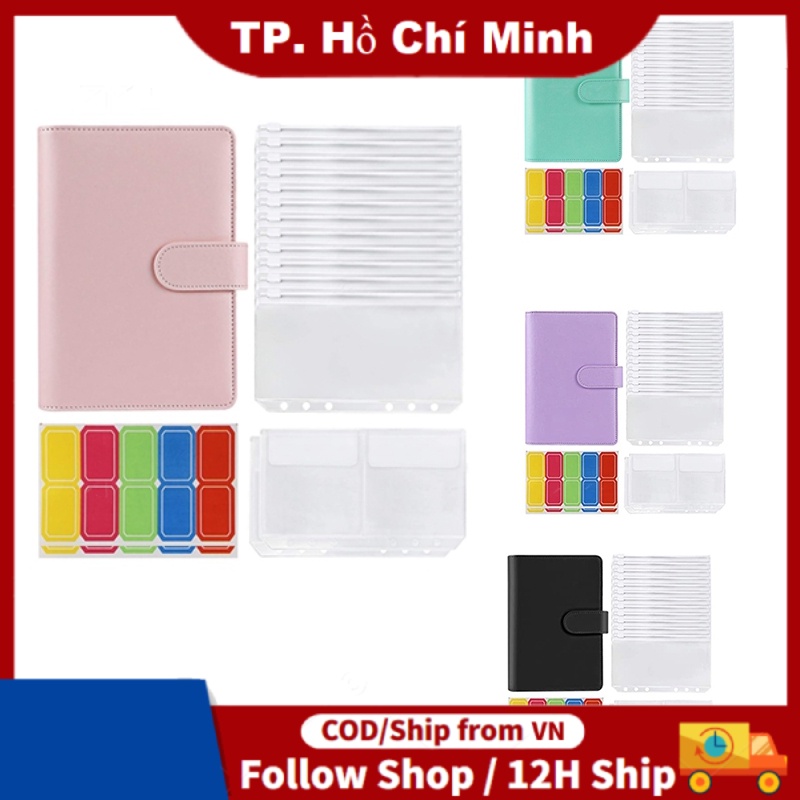 Set 14 túi đựng tiền bằng da A6 với 6 vòng khóa và bao đựng tiền tiết kiệm