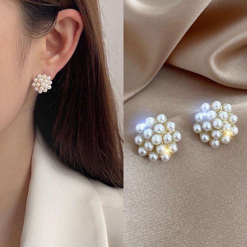 Bông Tai Mạ Bạc 925 Kiểu Hình Học Đính Ngọc Trai Giả Thời Trang Cho Nữ
